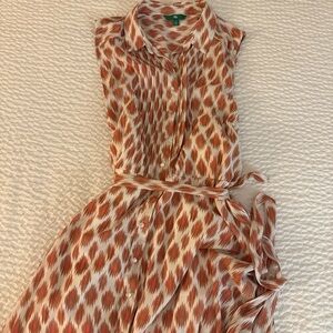 dip Sleeveless Orange and Cream Midi Dress